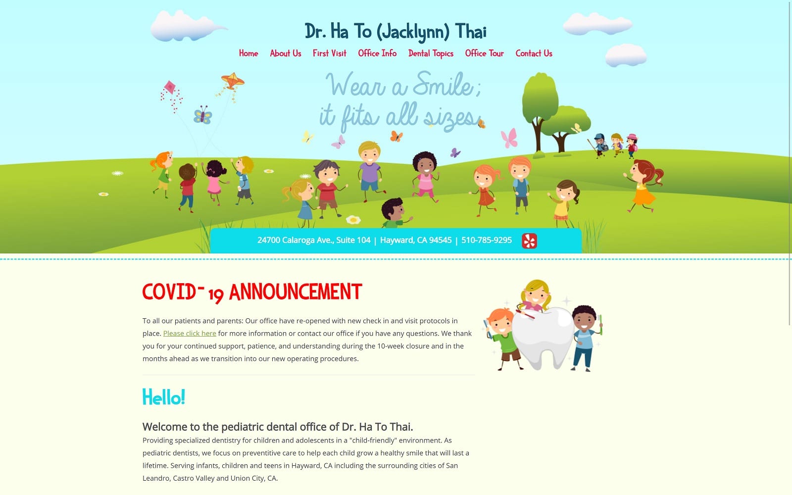 The screenshot of dr. Ha t. Thai kiddodentist. Com website