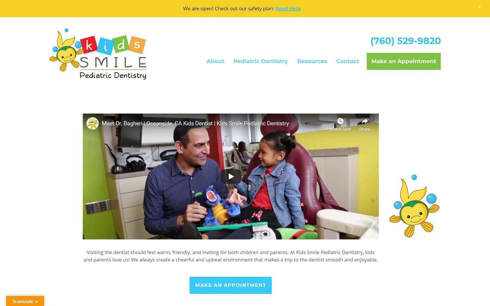 The screenshot of kids smile pediatric dentistry kidssmiledentistry. Com website