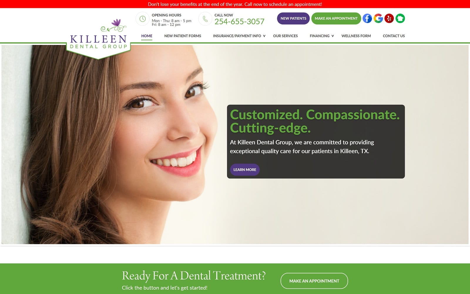 The screenshot of killeen dental group killeendentalgroup. Com website