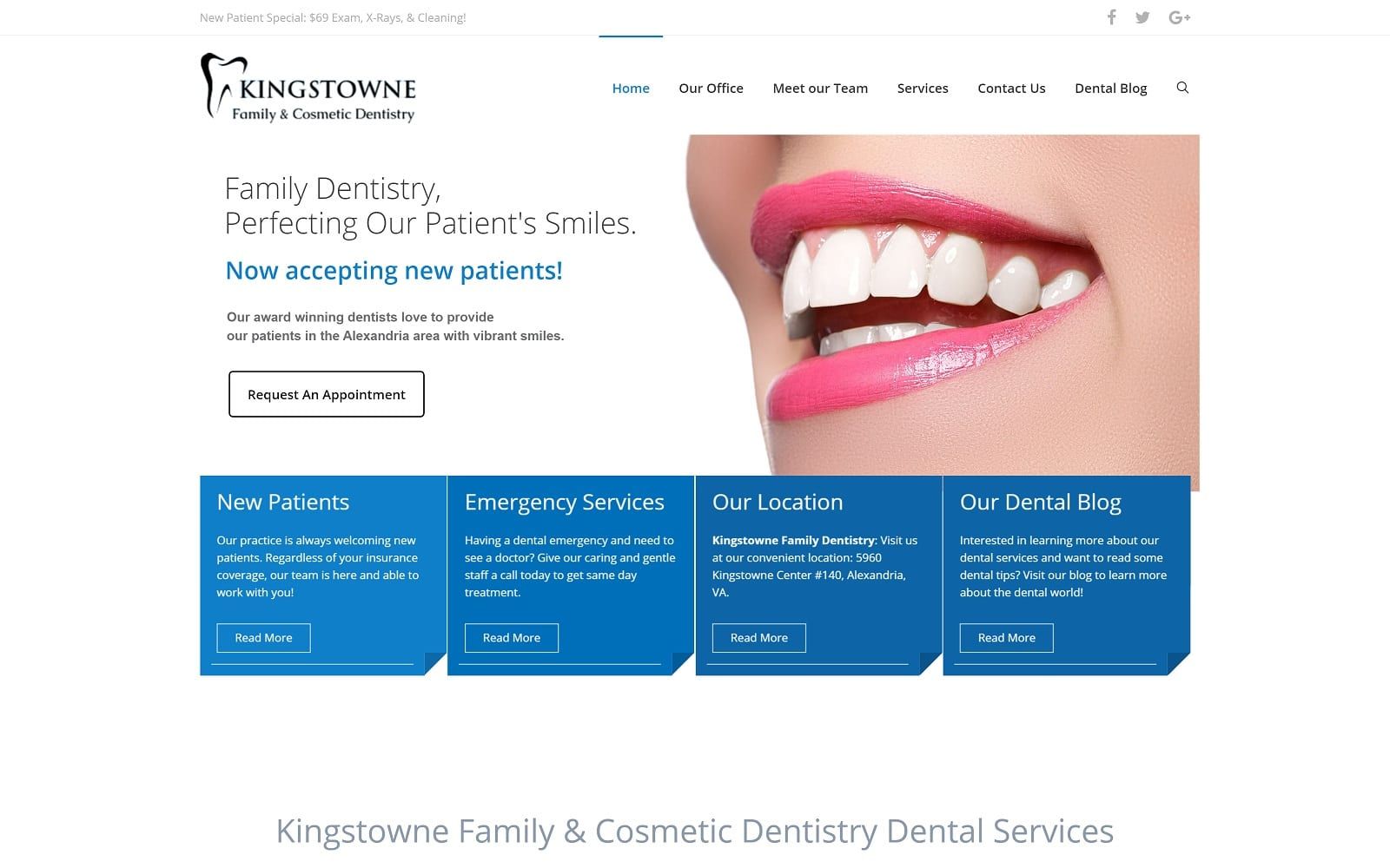 The screenshot of kingstowne family & cosmetic dentistry kingstownedentistry. Com website