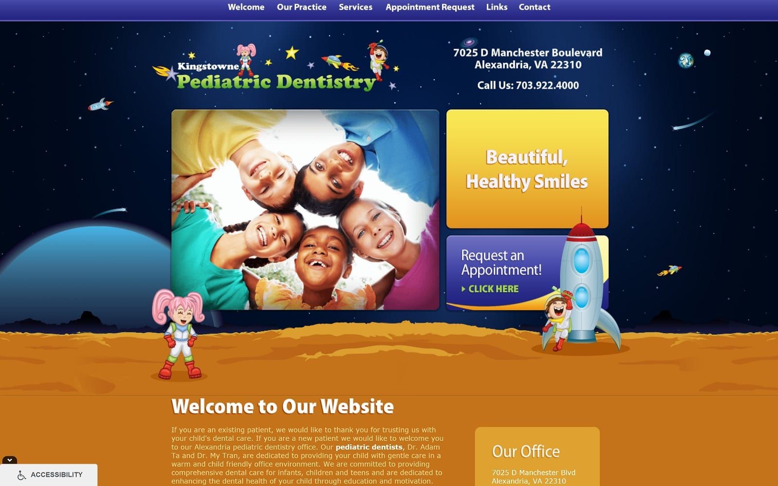 The screenshot of kingstowne pediatric dentistry kingstownepediatricdentistry. Com website