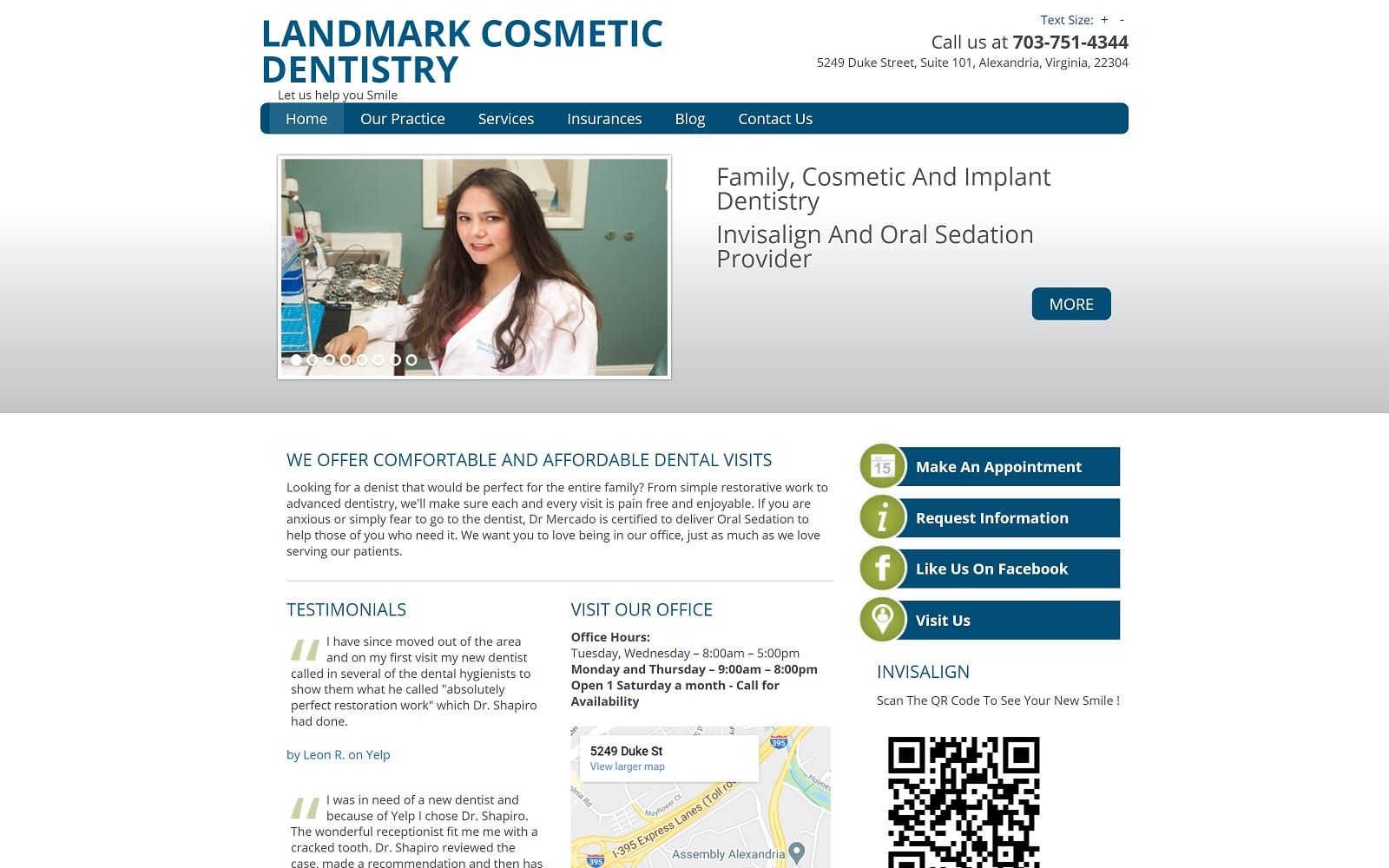 The screenshot of landmark cosmetic dentistry landmarkcosmeticdentistry. Com website