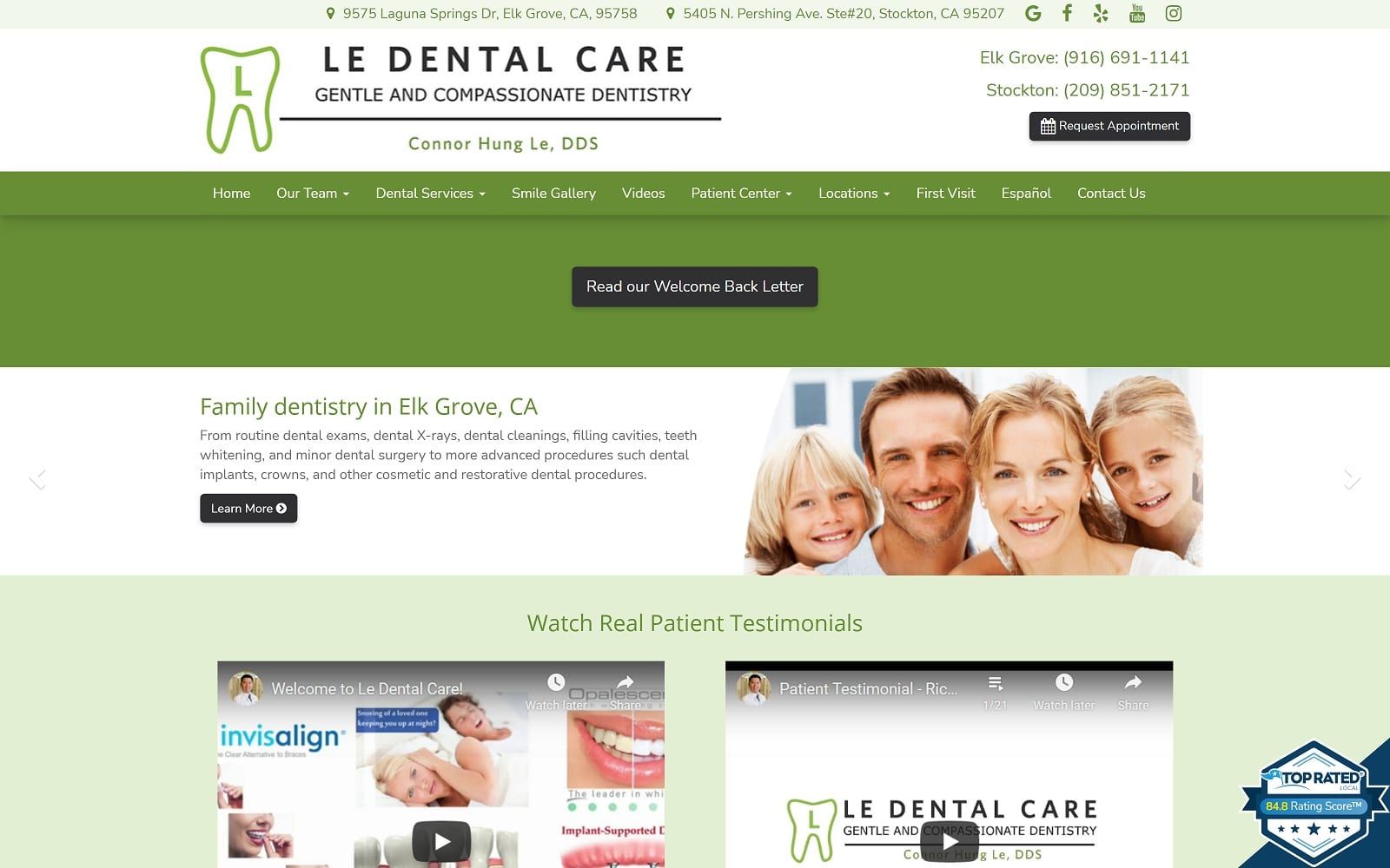The screenshot of le dental care of elk grove ledentalcare. Com dr. Connor hung le website