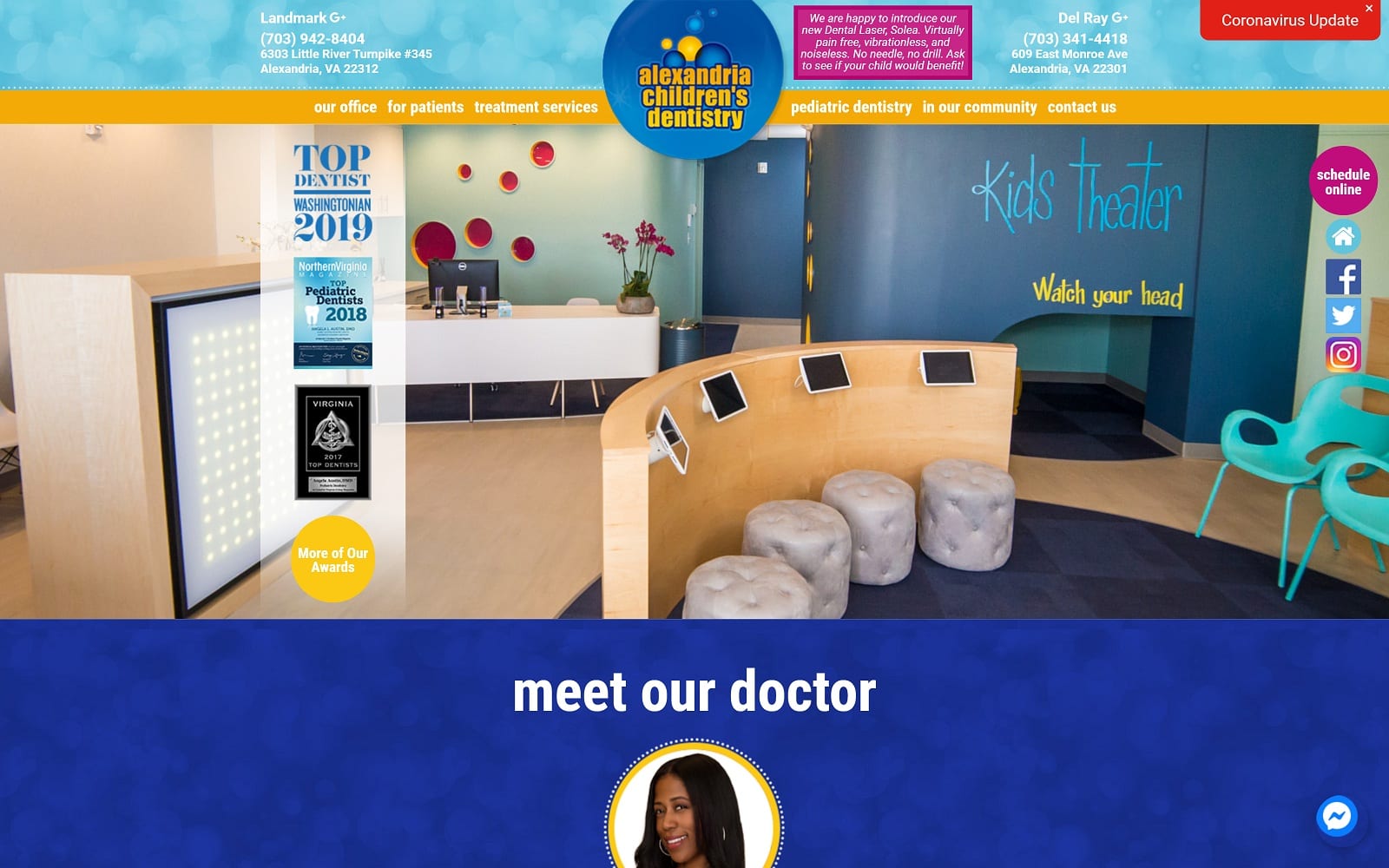 The screenshot of alexandria children's dentistry lovekidsteeth. Com website