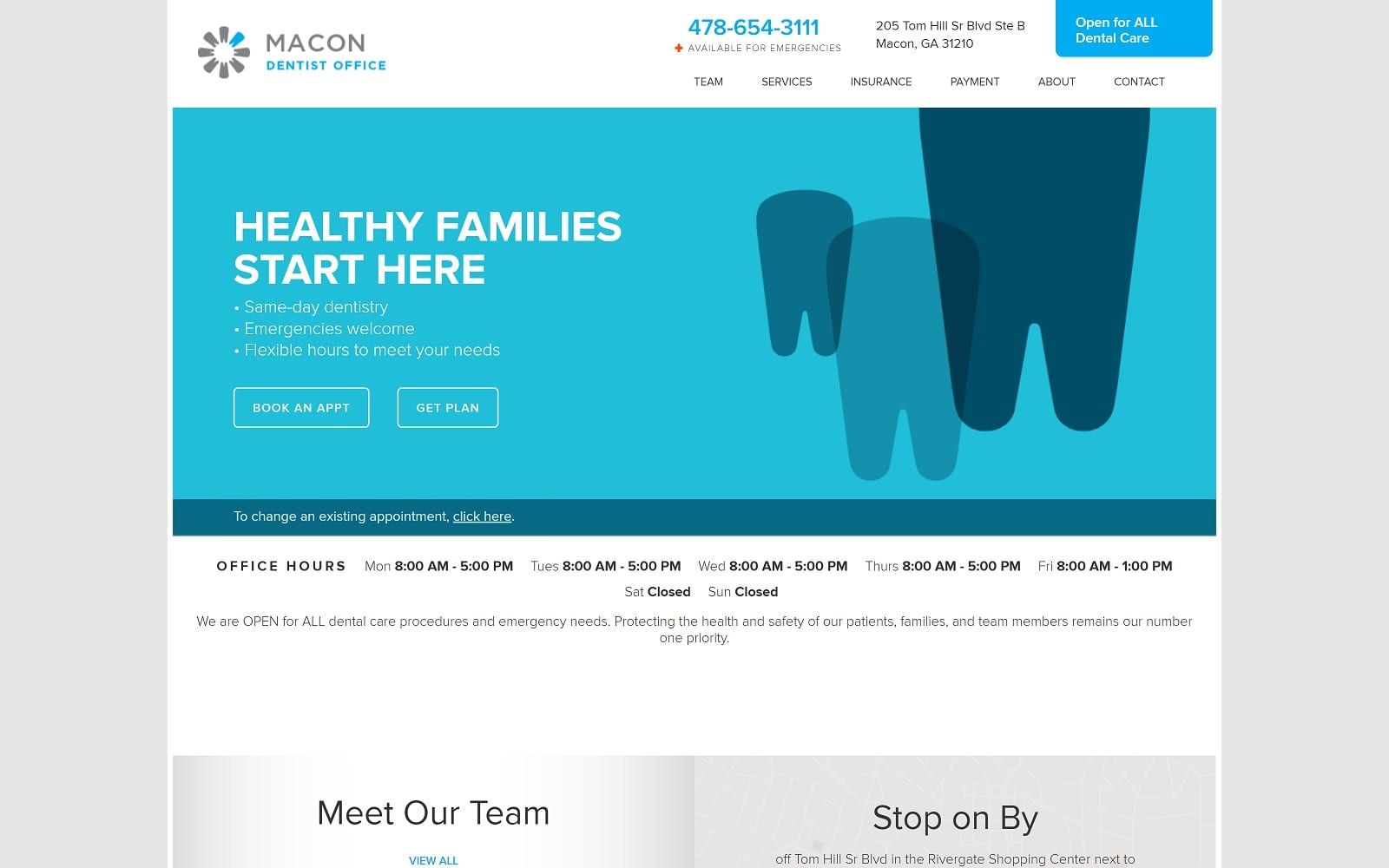 The screenshot of macon dentist office macondentistoffice. Com website