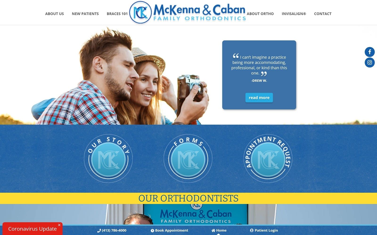 The screenshot of mckenna & caban family orthodontics mcfamilyortho. Com website