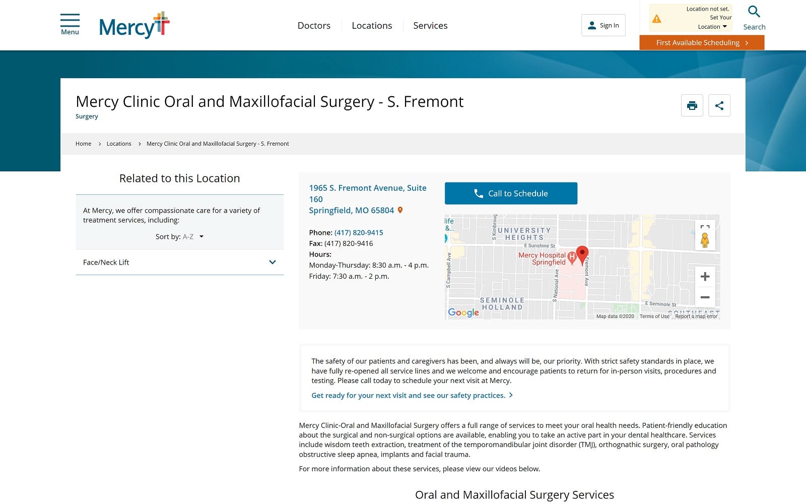 The screenshot of mercy clinic oral and maxillofacial surgery - s. Fremont mercy. Net/practice/mercy-clinic-oral-and-maxillofacial-surgery-s-fremont website