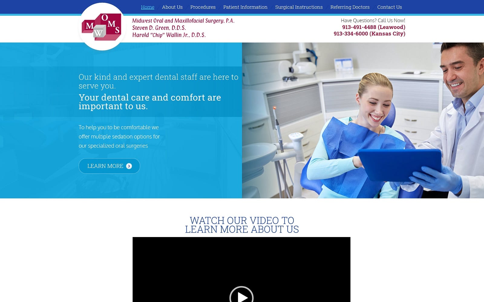 The screenshot of dr. Steven d. Green, dds midwestomskc. Com website