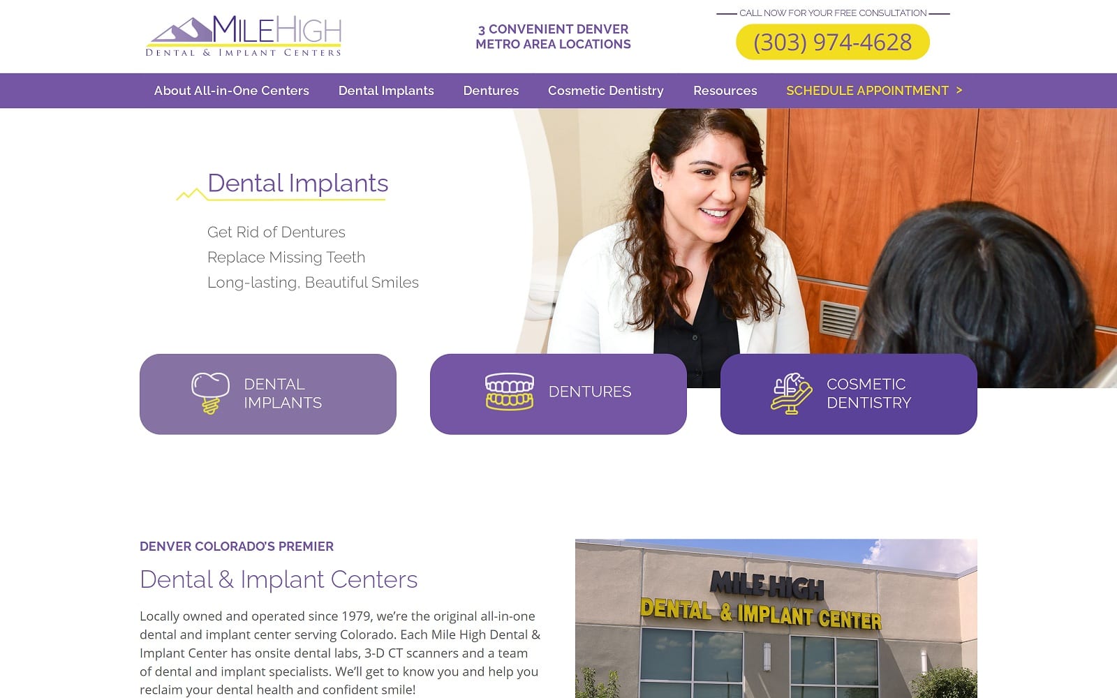 The screenshot of mile high dental & implant centers - lakewood milehighdentalcenters. Com website