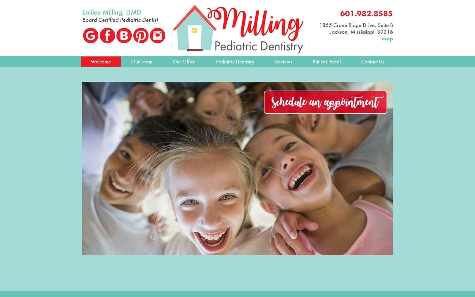 The screenshot of milling pediatric dentistry simmonsyoung. Com dr. Emilee milling website
