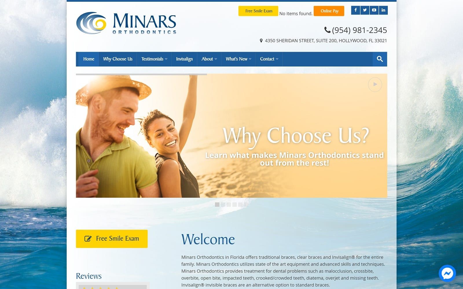 The screenshot of minars orthodontics minarsortho. Com website