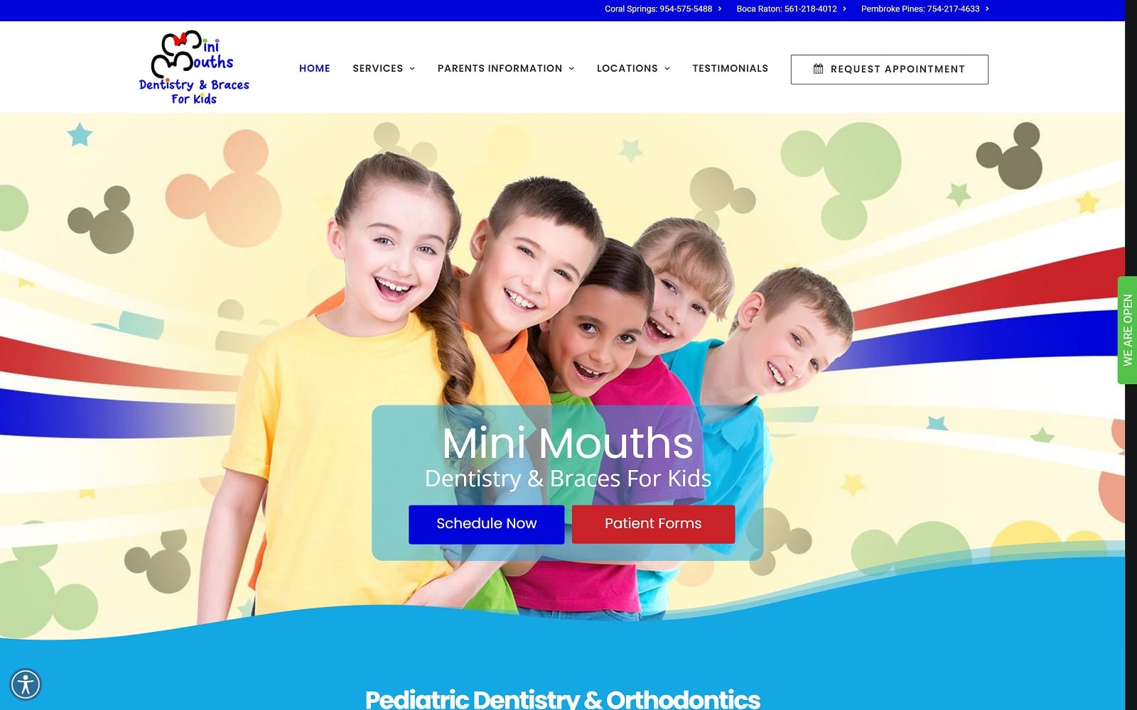 The screenshot of mini mouths dentistry for kids mini-mouths. Com website