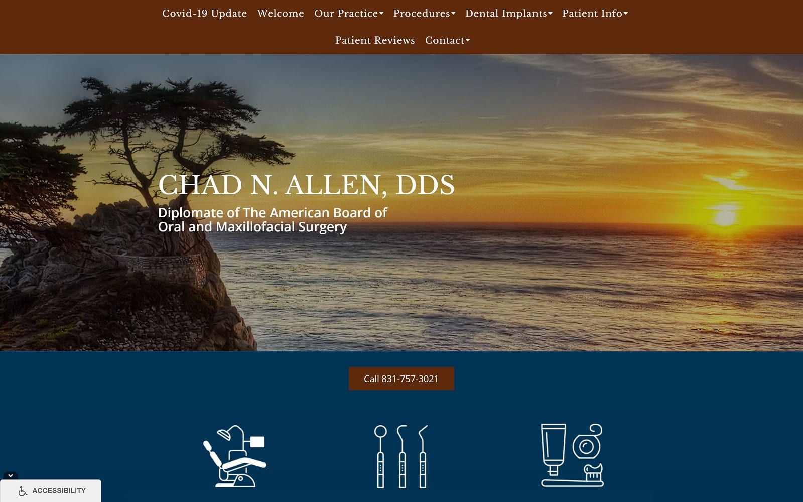 The screenshot of chad n. Allen, dds montereybayoralsurgery. Com website