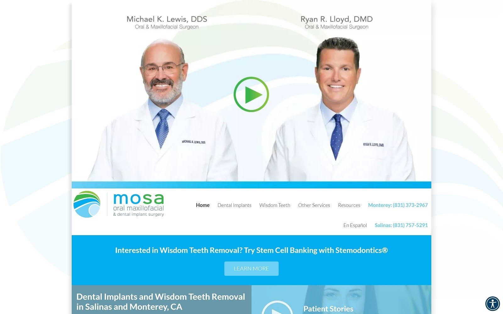 The screenshot of mosa oral maxillofacial & dental implant surgery montereysalinasoralsurgery. Com website
