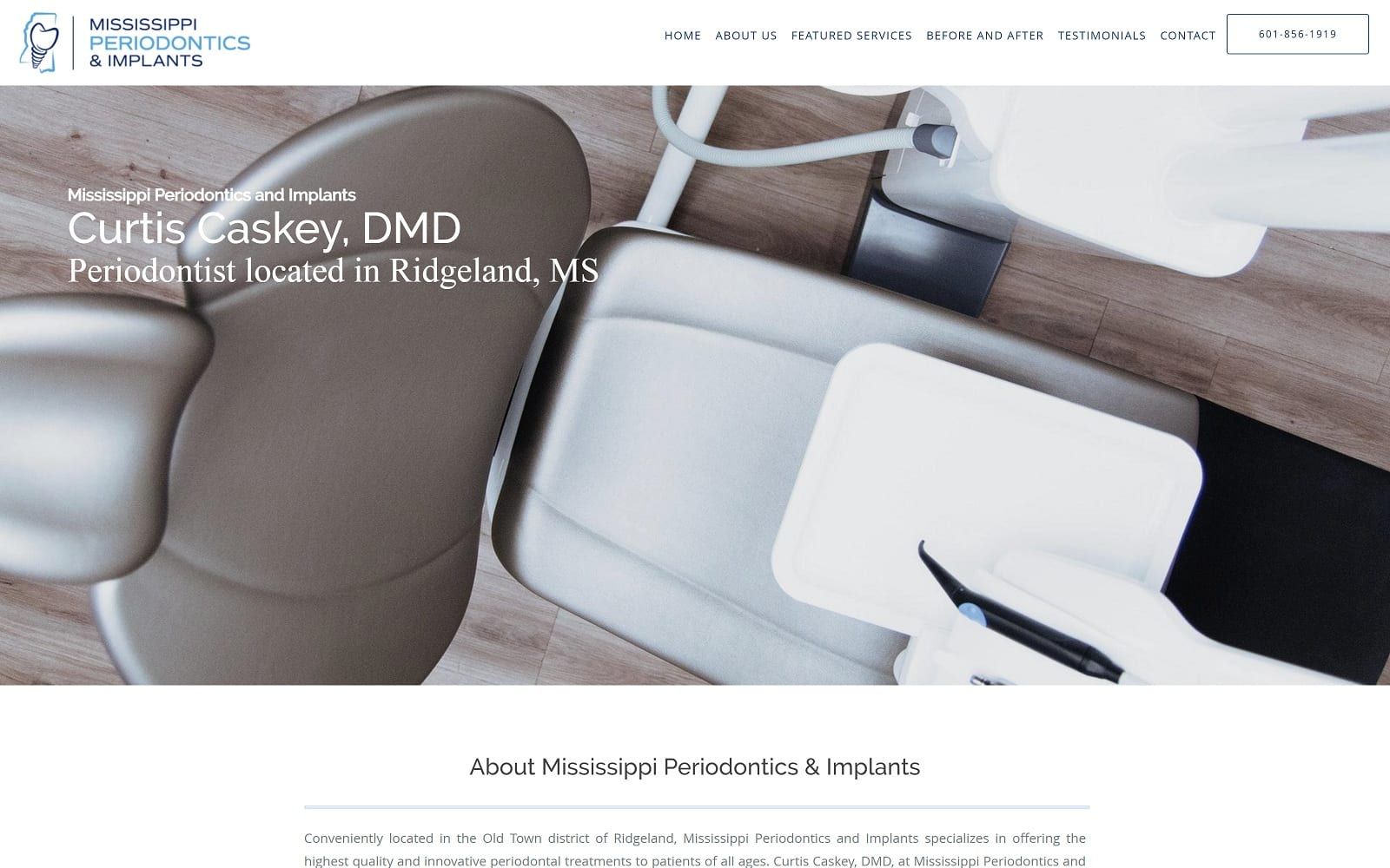 The screenshot of mississippi periodontics and implants: curtis caskey, dmd msperioandimplants. Com website