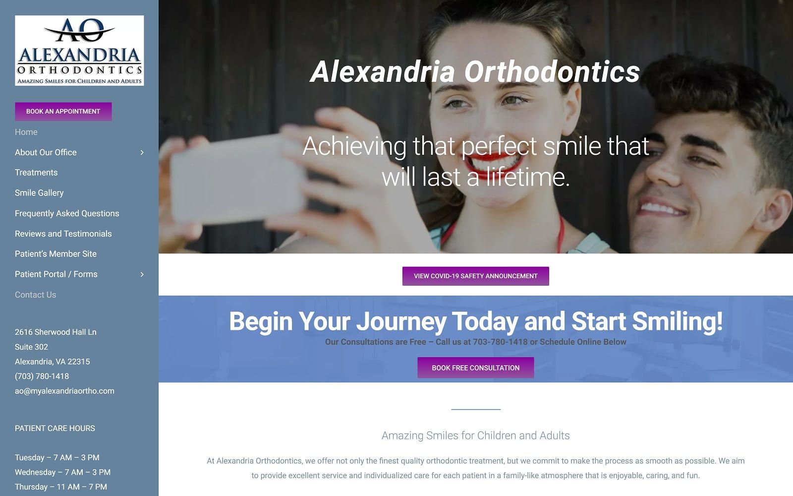 The screenshot of alexandria orthodontics myalexandriaortho. Com website