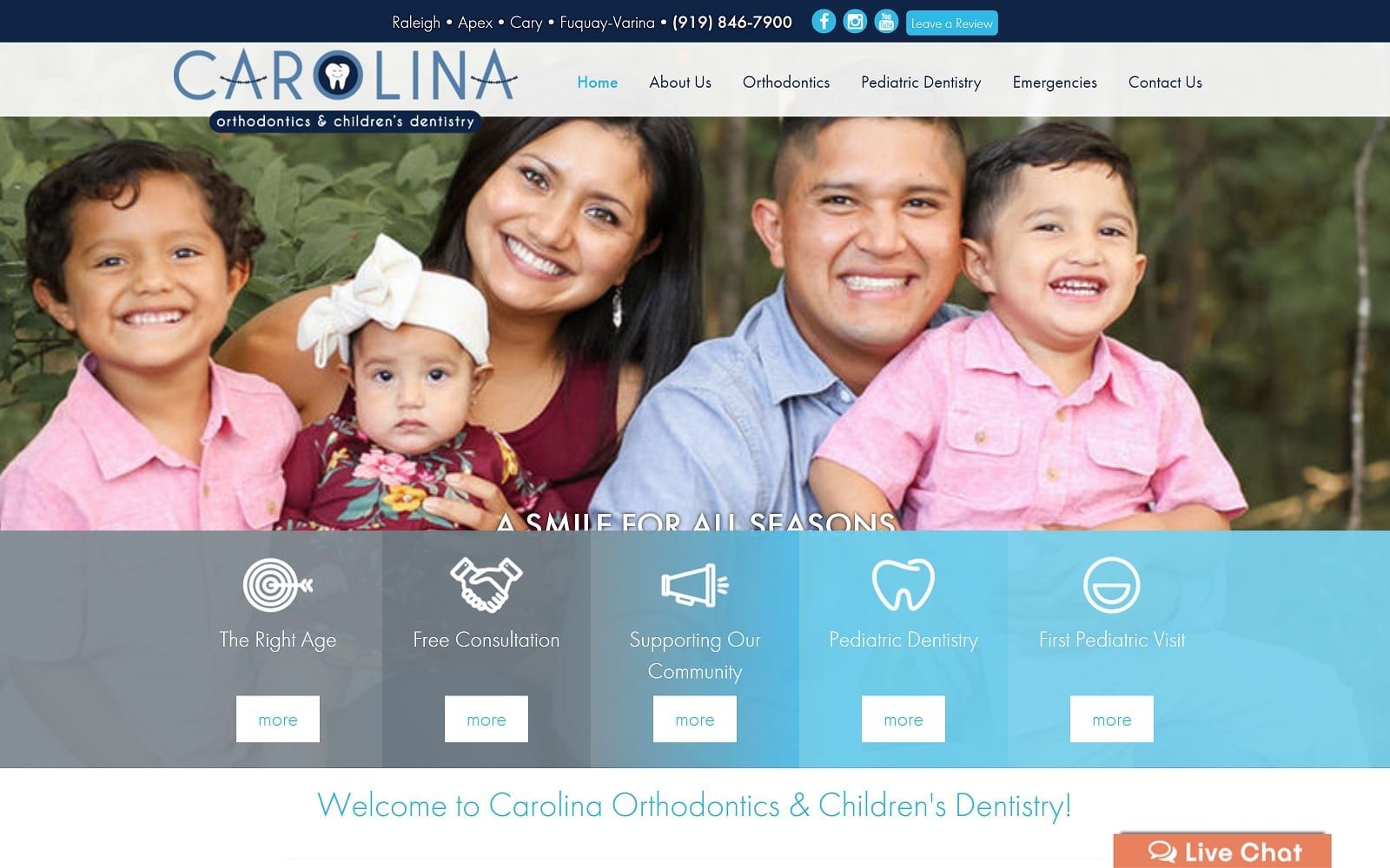 The screenshot of carolina orthodontics & children's dentistry mycarolinasmile. Com website