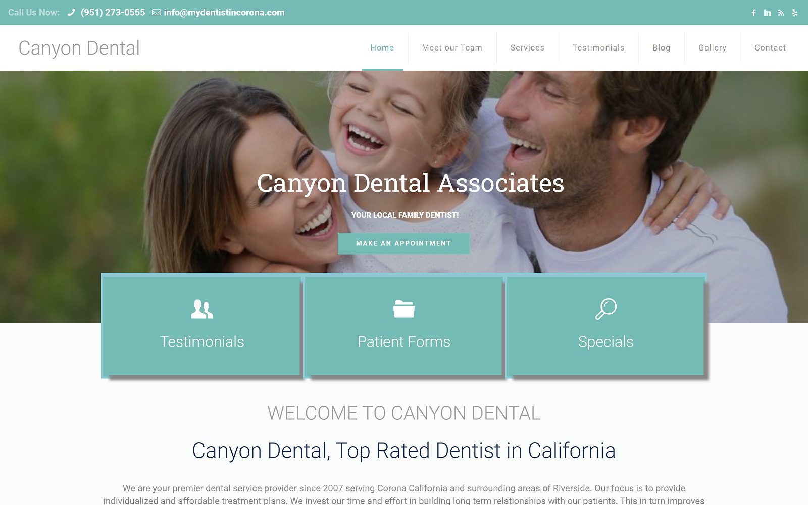 The screenshot of canyon dental associates mydentistincorona. Com dr. Shikha banerjee website