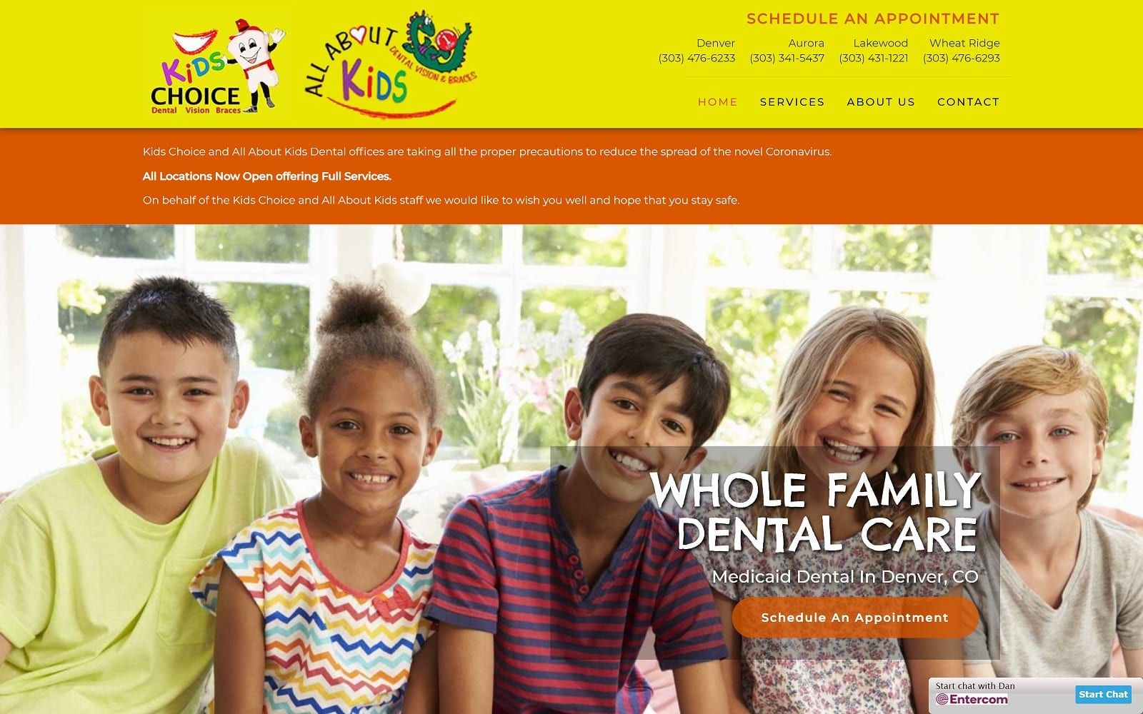 The screenshot of kids choice dental, vision and braces website
