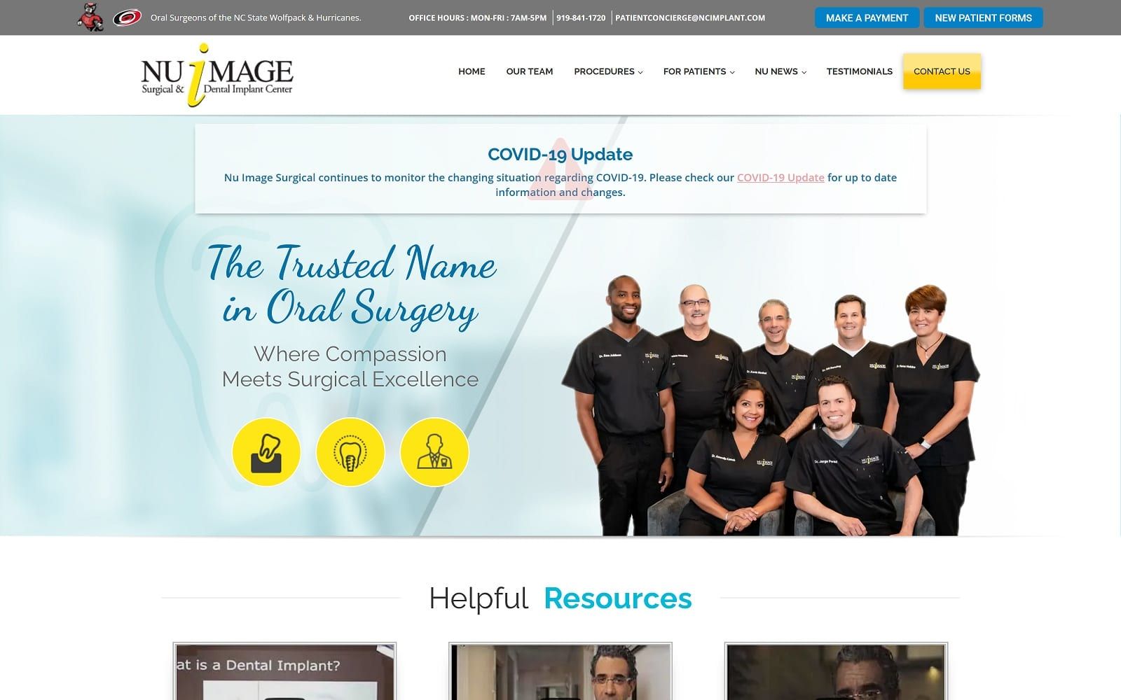 The screenshot of nu image surgical & dental implant center ncimplant. Com website