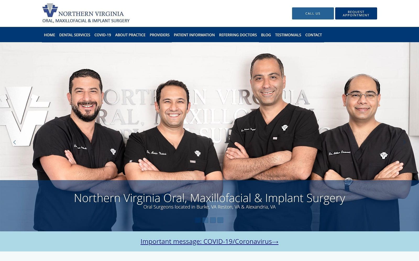 The screenshot of northern virginia oral, maxillofacial & implant surgery novaoms. Com website