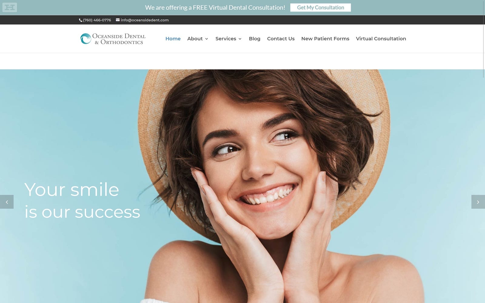 The screenshot of oceanside dental and orthodontics oceansidedent. Com website