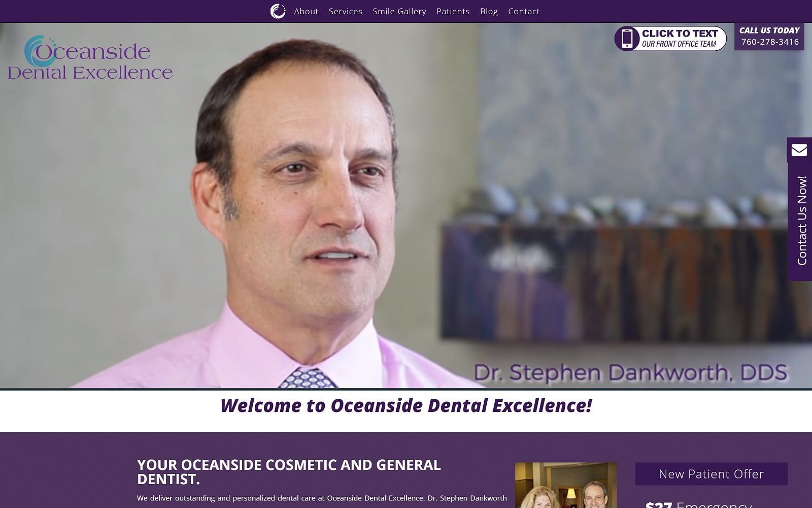 The screenshot of oceanside dental excellence oceansidedentalexcellence. Com dr. Stephen dankworth website