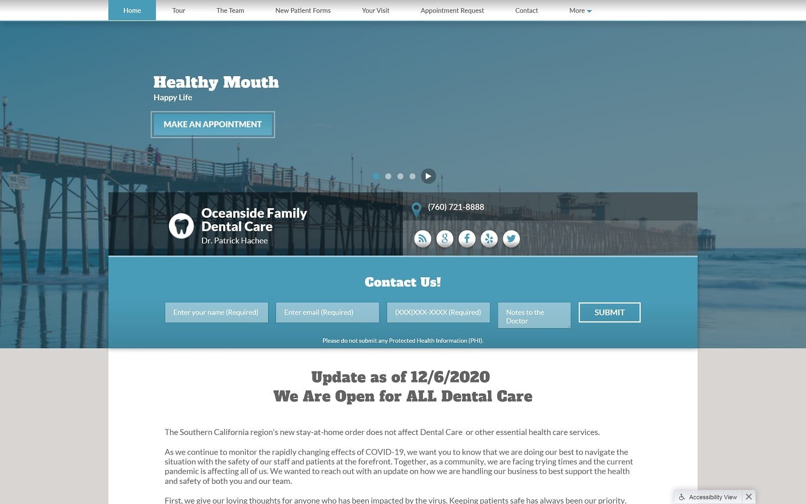 The screenshot of oceanside family dental care oceansidefamilydentalcare. Com website