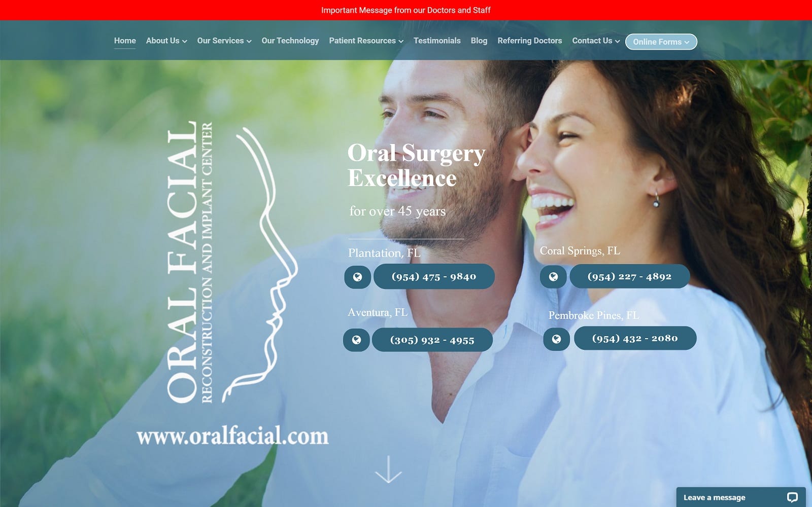 The screenshot of oral facial reconstruction and implant center - aventura oralfacial. Com website