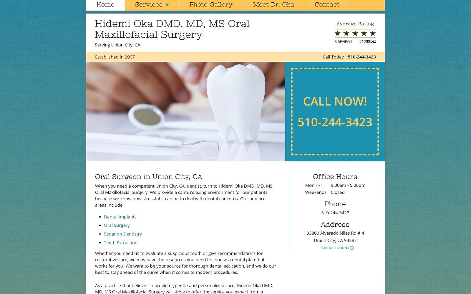 The screenshot of hidemi oka dmd, md, ms oral maxillofacial surgery oralsurgeonunioncity. Com website