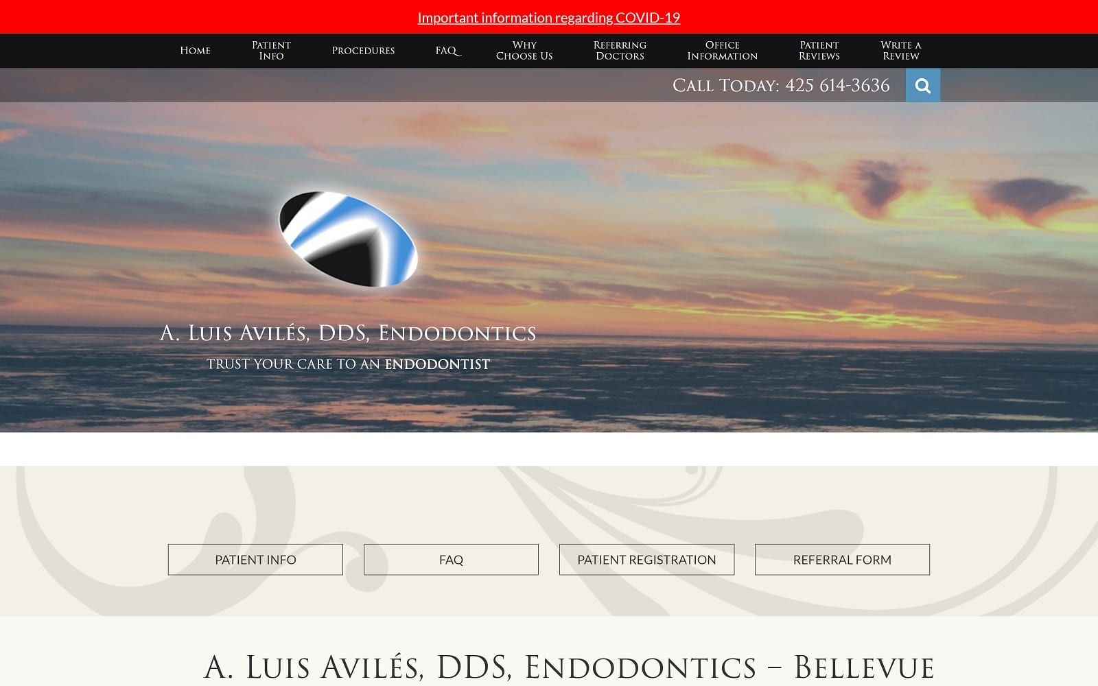 The screenshot of a. Luis avilés, dds, endodontics pacificnwendo. Com website