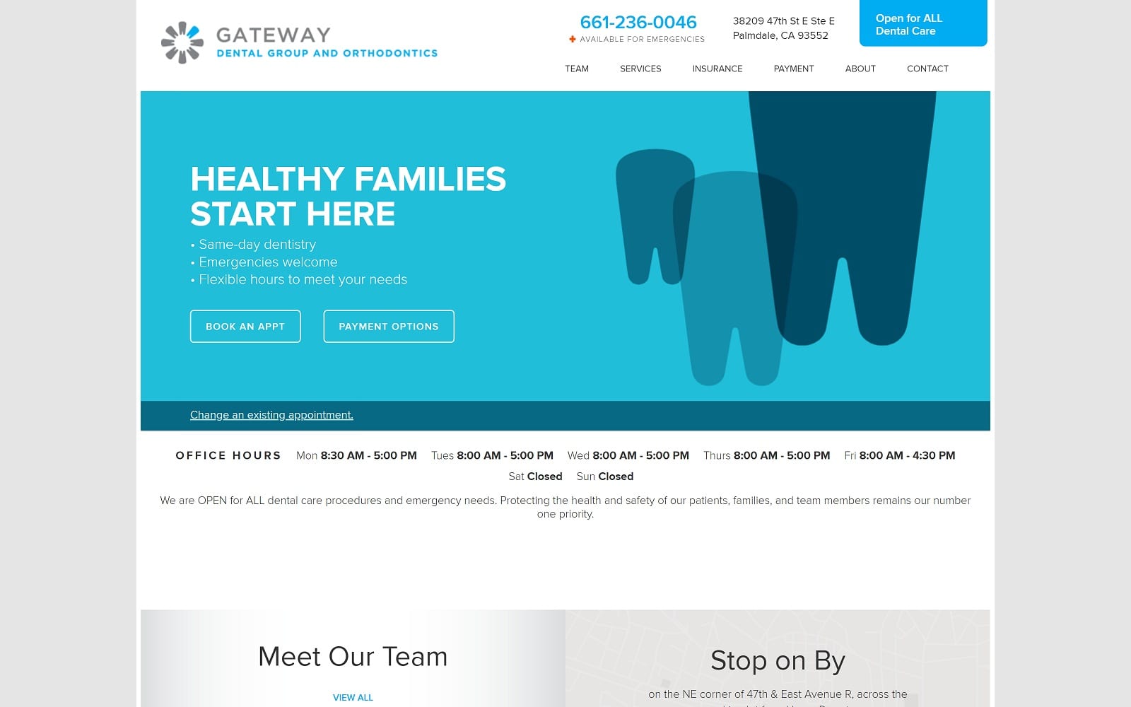 The screenshot of gateway dental group and orthodontics palmdalegatewaydental. Com website