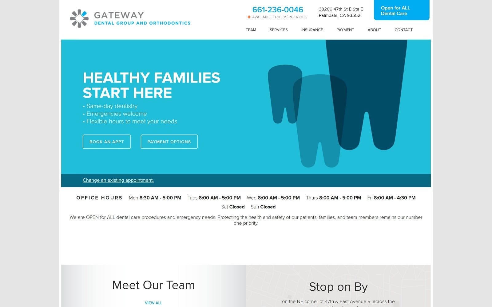The screenshot of gateway dental group and orthodontics palmdalegatewaydental. Com website