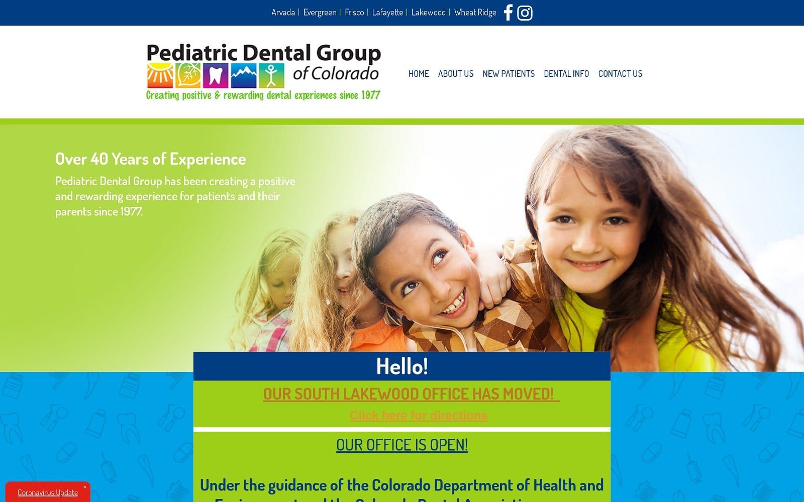 The screenshot of pediatric dental group of lakewood pediatricdentalgroupco. Com website