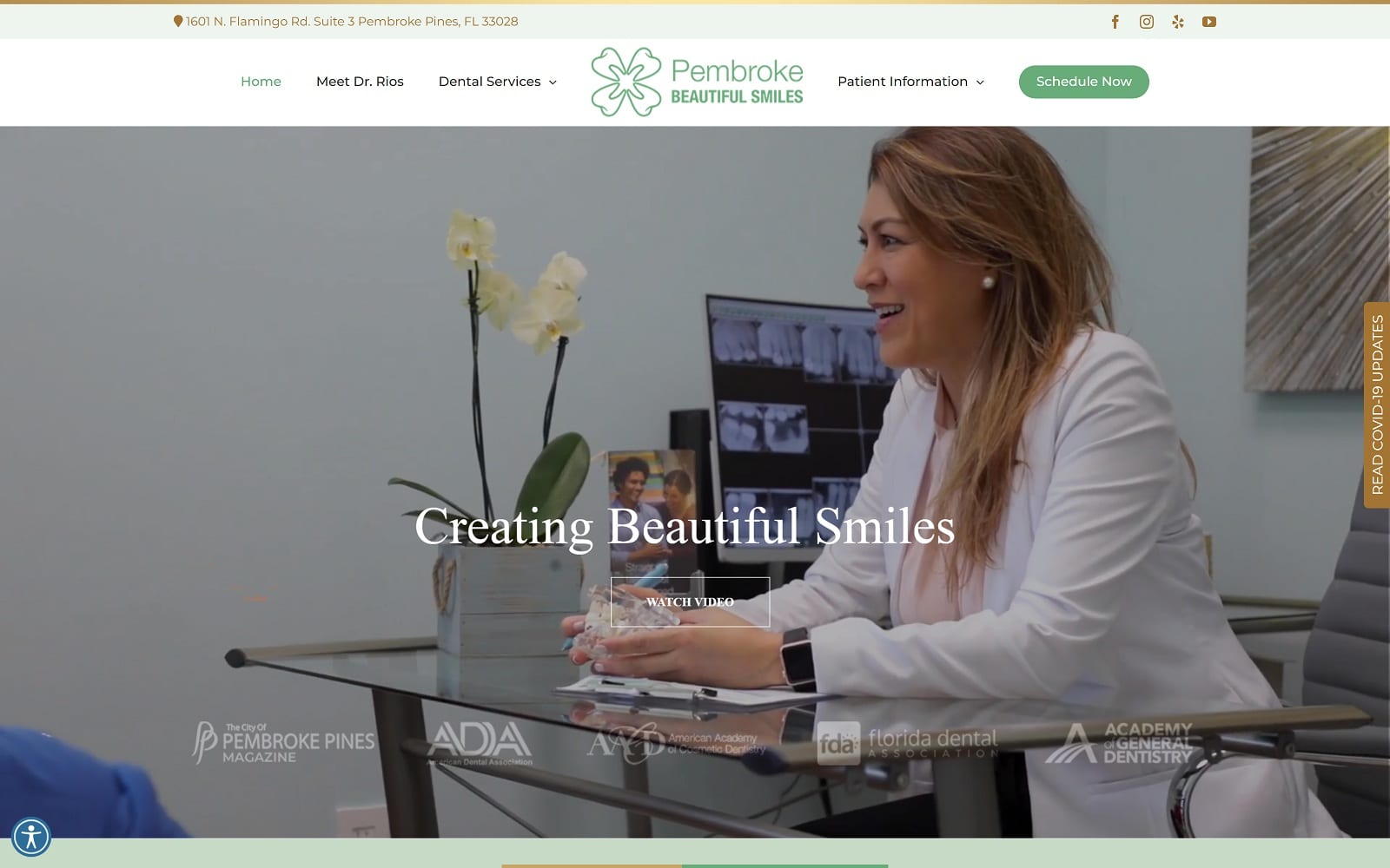 The screenshot of pembroke beautiful smiles dental pembrokedentalcenter. Com dr. Milagritos rios website