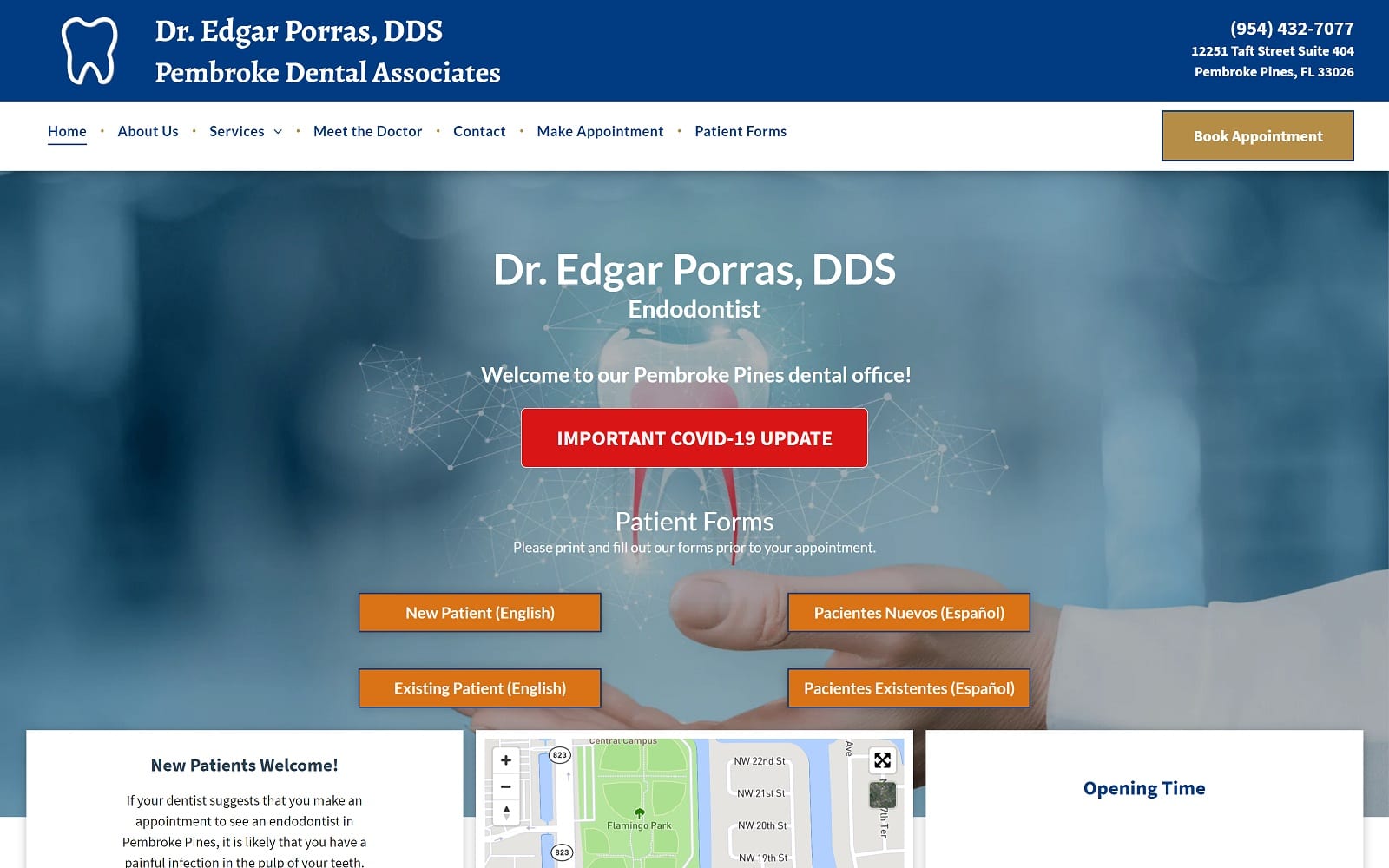 The screenshot of dr. Edgar porras, dds - pembroke dental associates pembrokepinesrootcanal. Com website