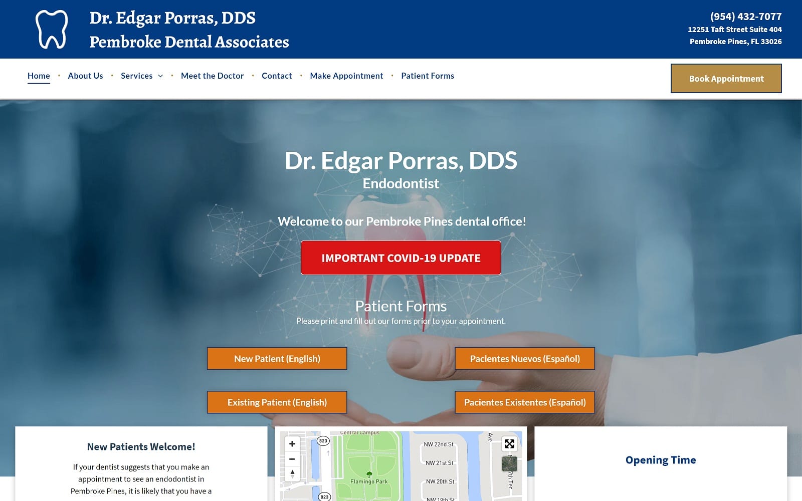 The screenshot of dr. Edgar porras, dds - pembroke dental associates pembrokepinesrootcanal. Com website