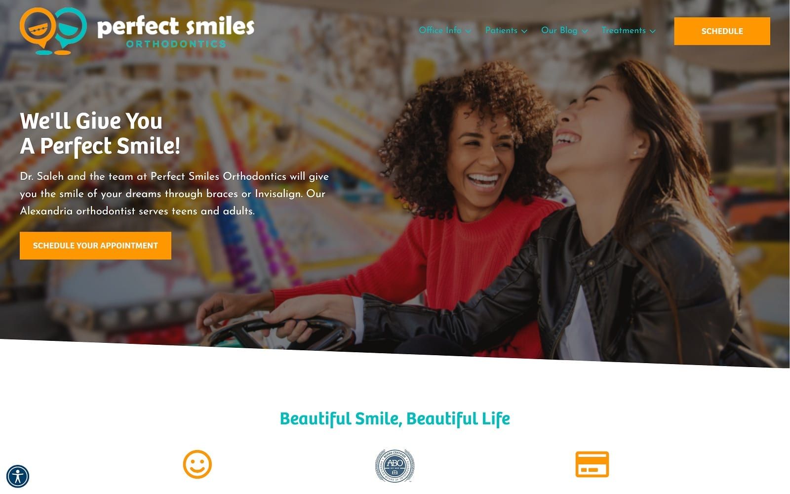 The screenshot of perfect smiles orthodontics, p. C. Perfectsmilesorthoalexandria. Com website