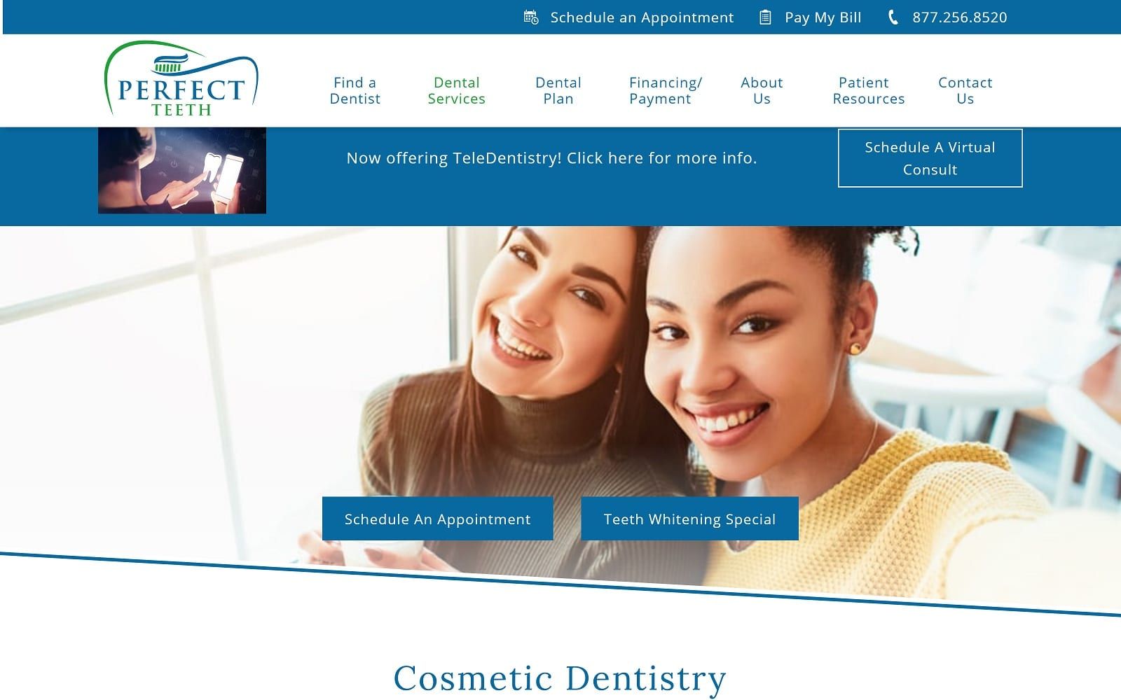 The screenshot of perfect teeth perfectteeth. Com website