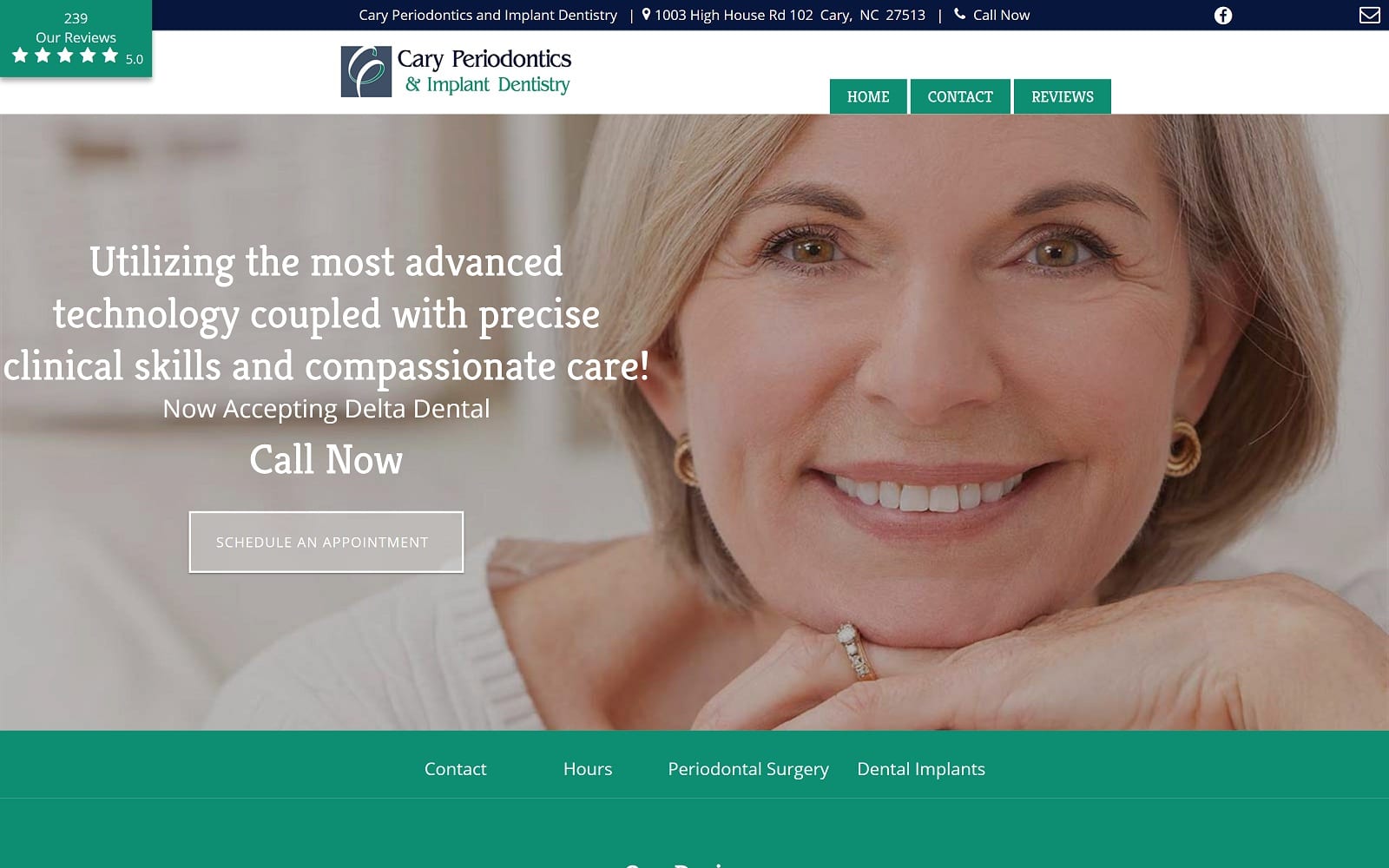 The screenshot of cary periodontics and implant dentistry periodontistcarync. Com website