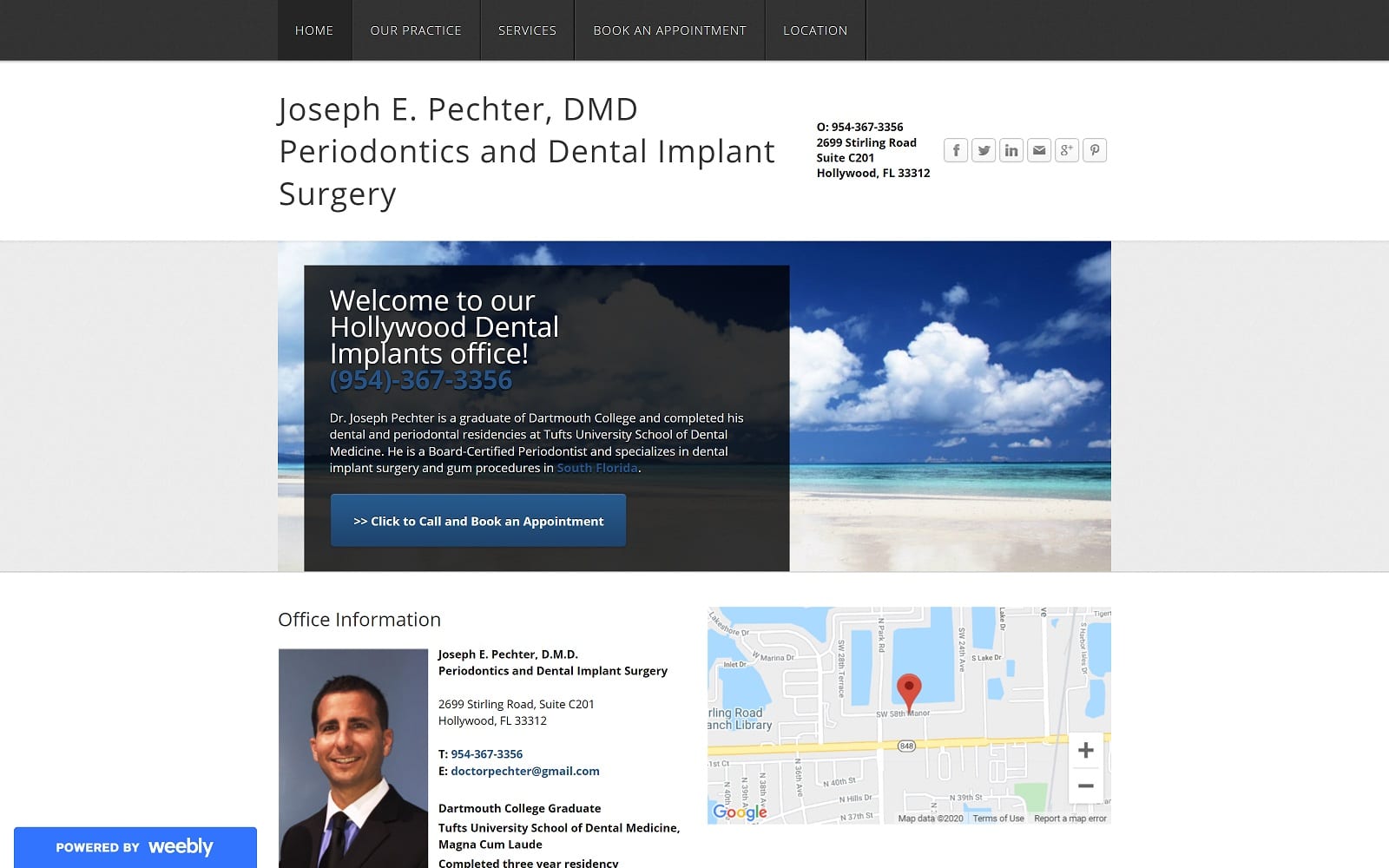 The screenshot of joseph e. Pechter, dmd, periodontics and dental implant surgery perioflorida. Com website