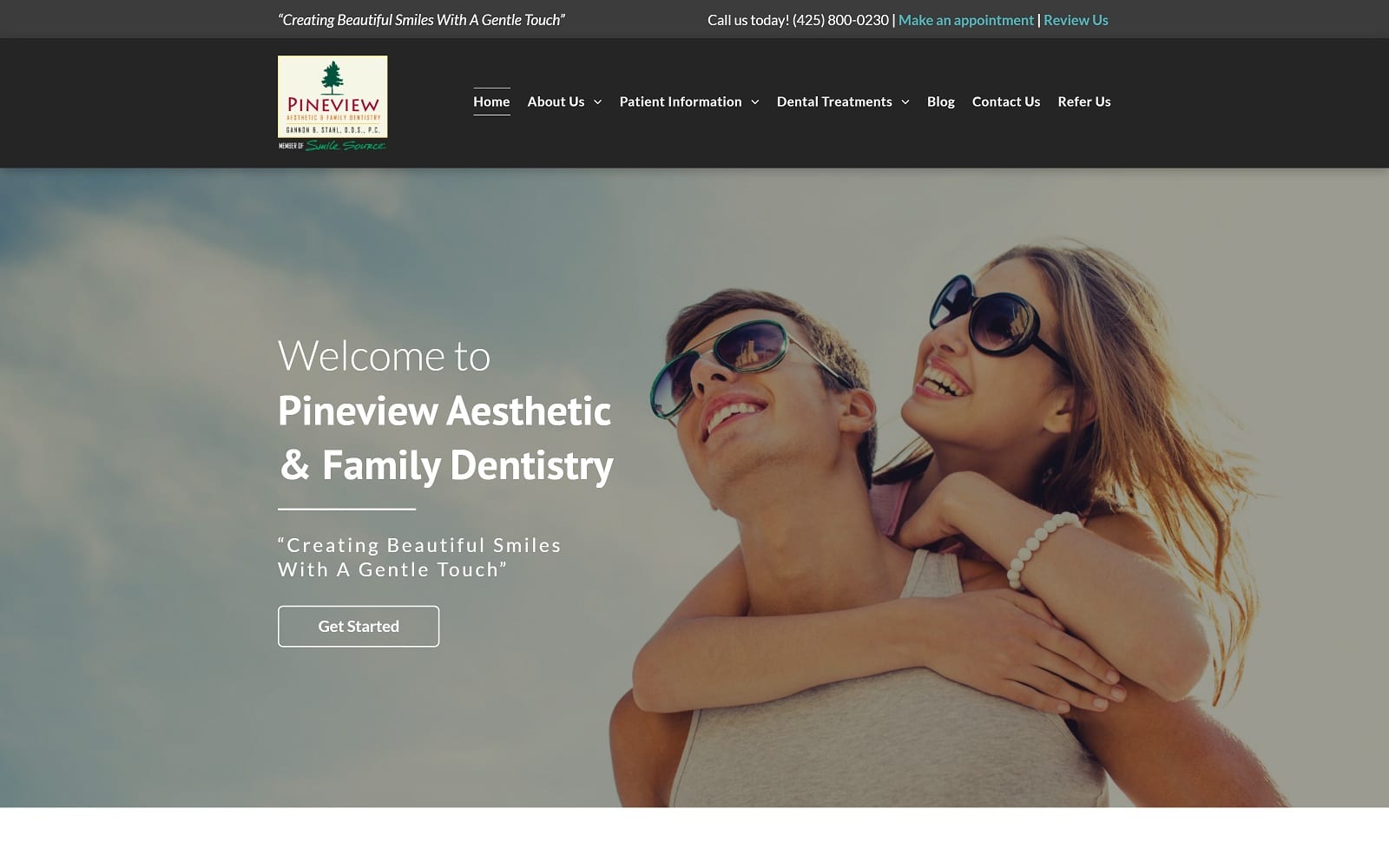 The screenshot of pineview aesthetic & family dentistry pineviewdentistry. Com website