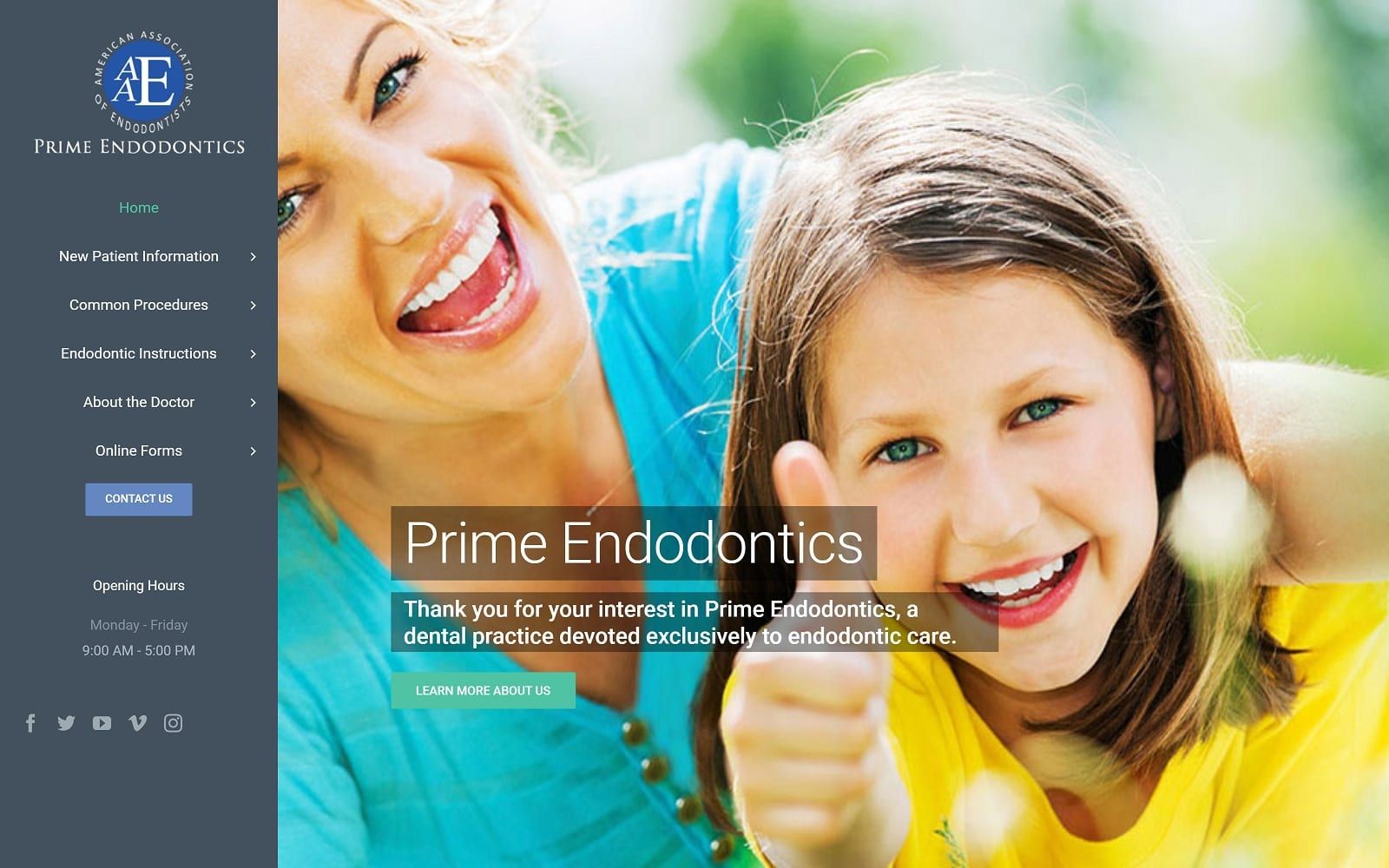 The screenshot of prime endodontics primeendo. Com website