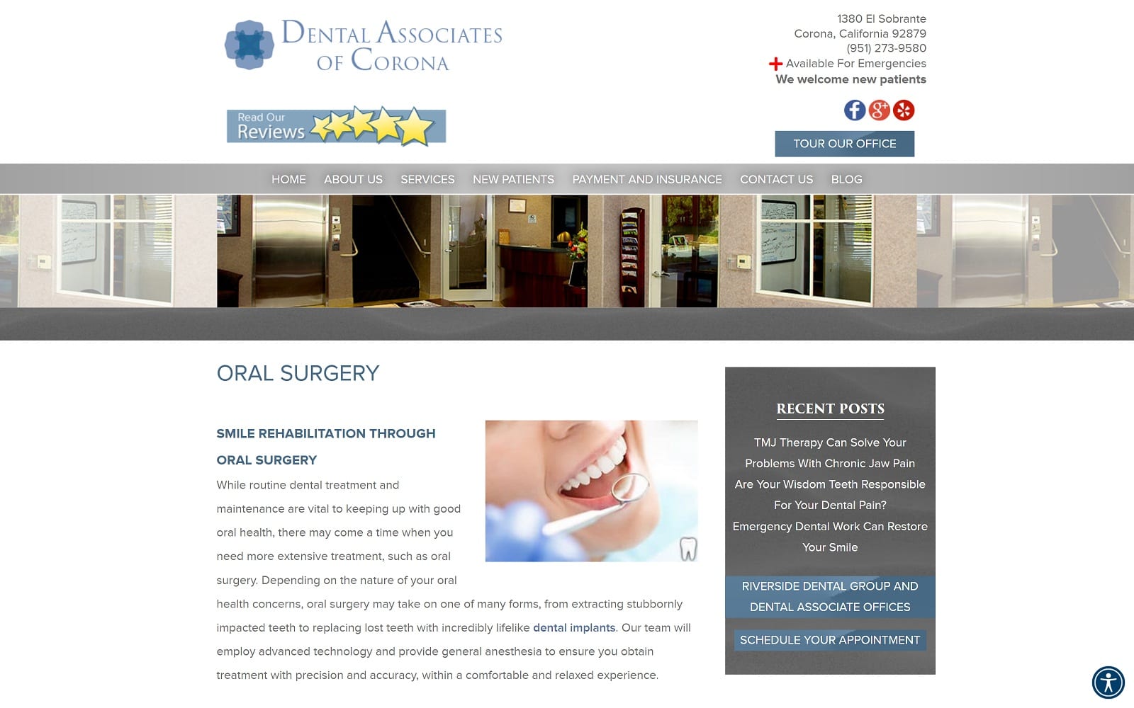 The screenshot of dental associates of corona riversidedentalgroup. Com/corona website