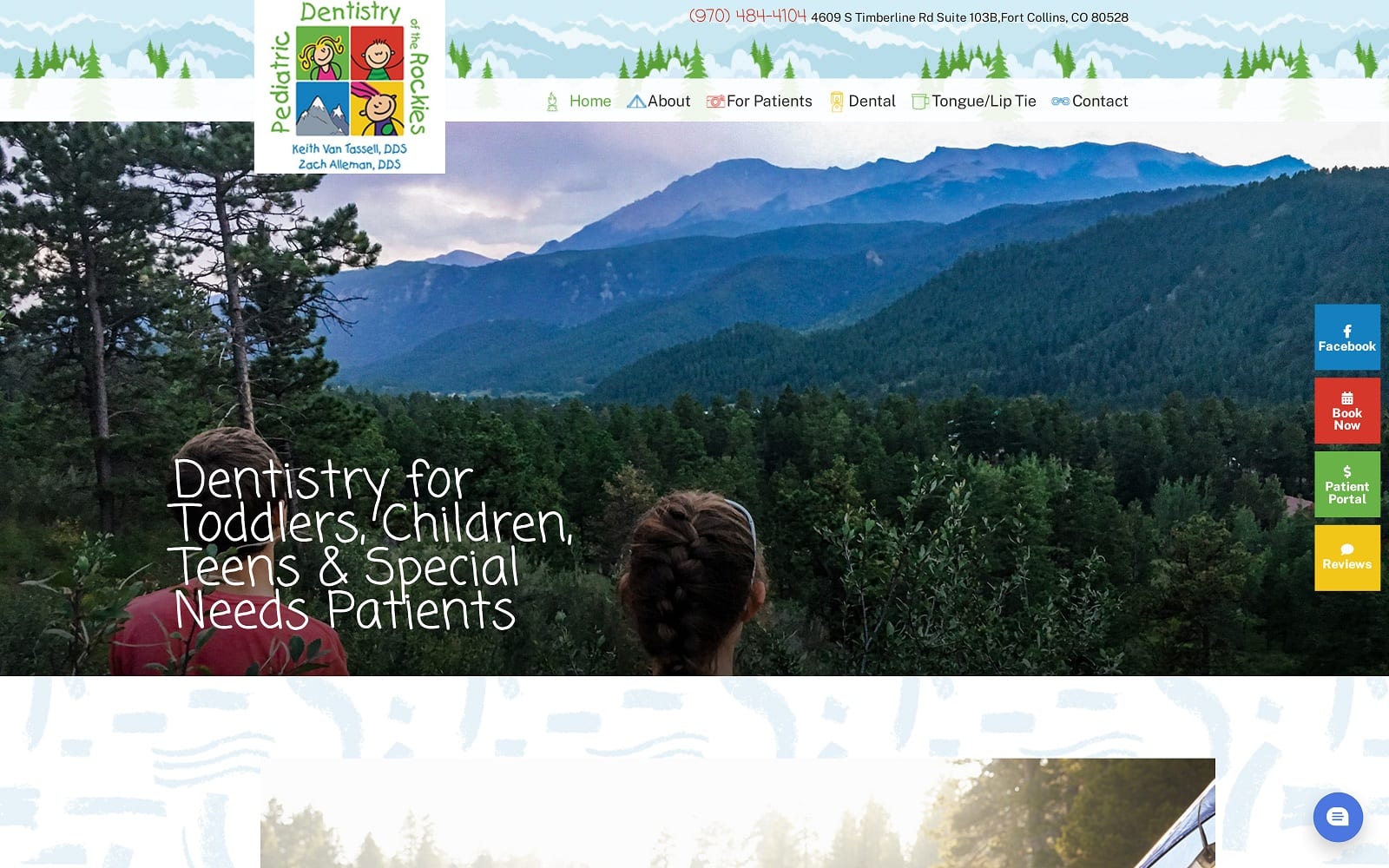 The screenshot of pediatric dentistry of the rockies rockieskidsdds. Com website