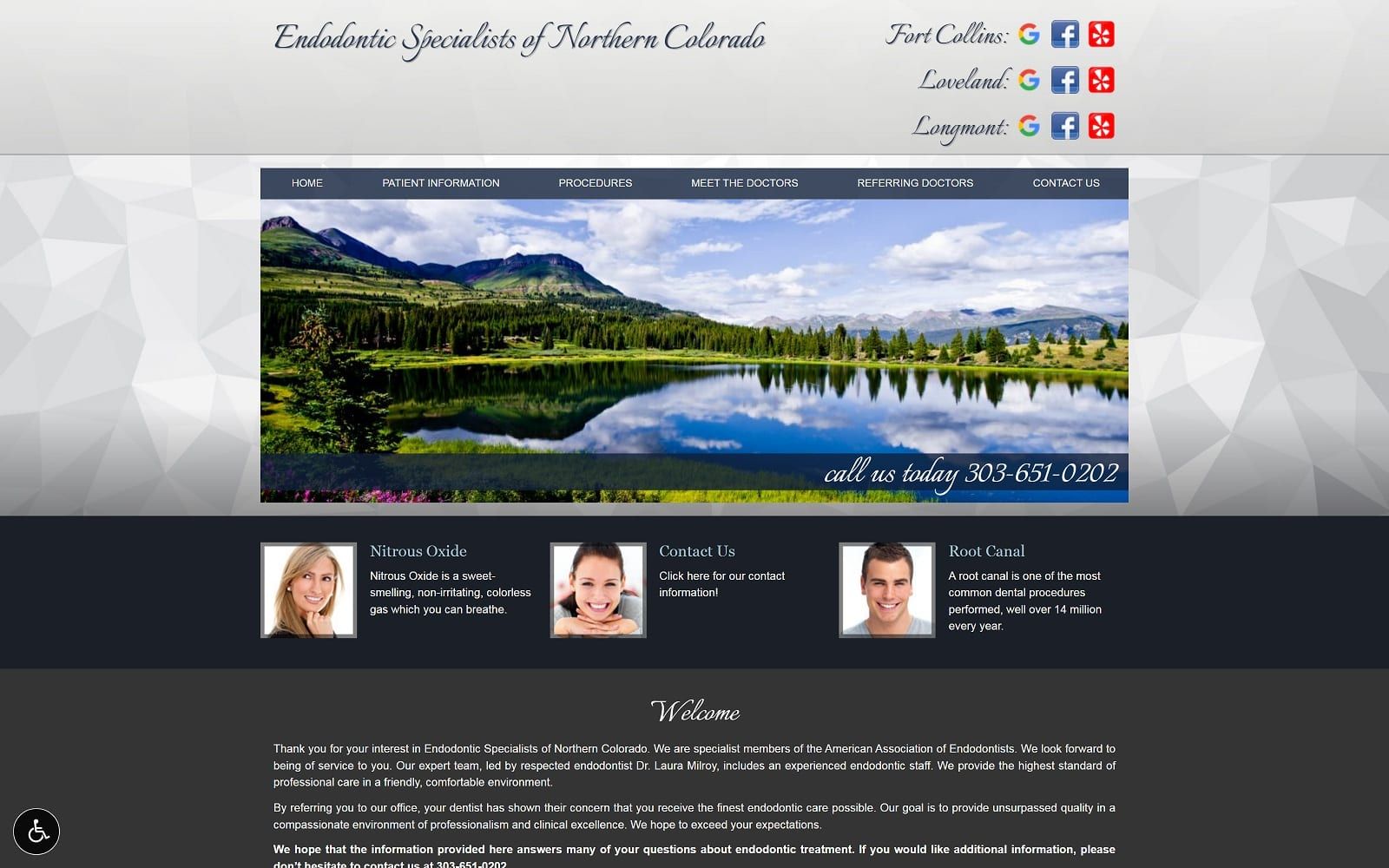The screenshot of endodontic specialists of northern colorado rootcanalcolorado. Com dr. Laura milroy website