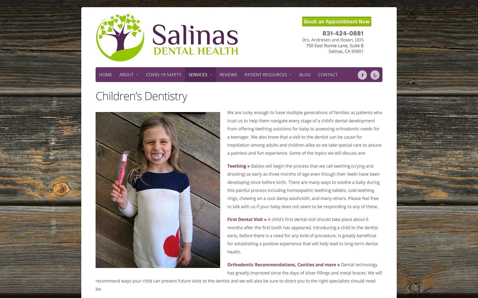 The screenshot of salinas dental health salinasdentalhealth. Com website