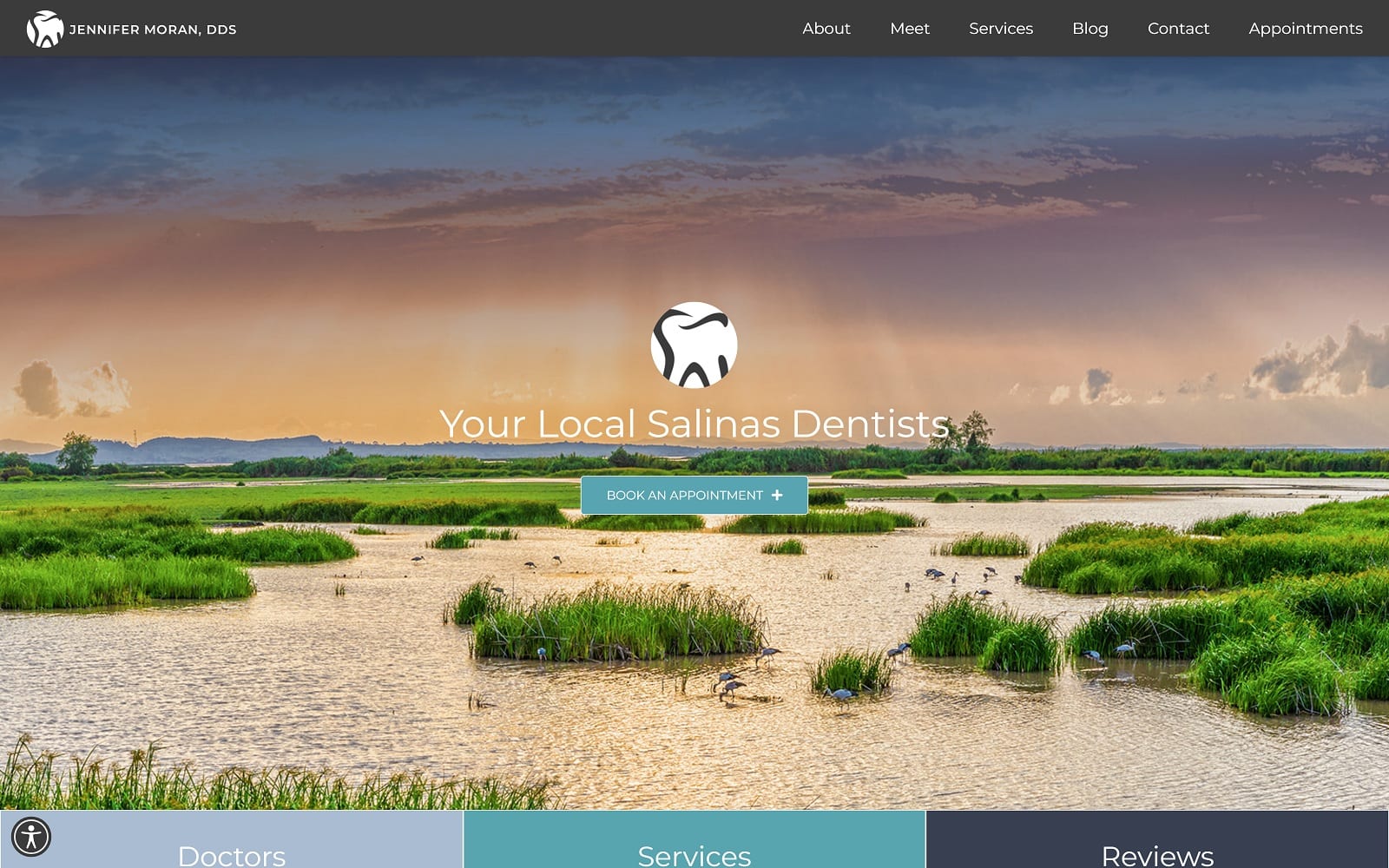 The screenshot of jennifer l. Moran, dds salinasfamilydentist. Com website