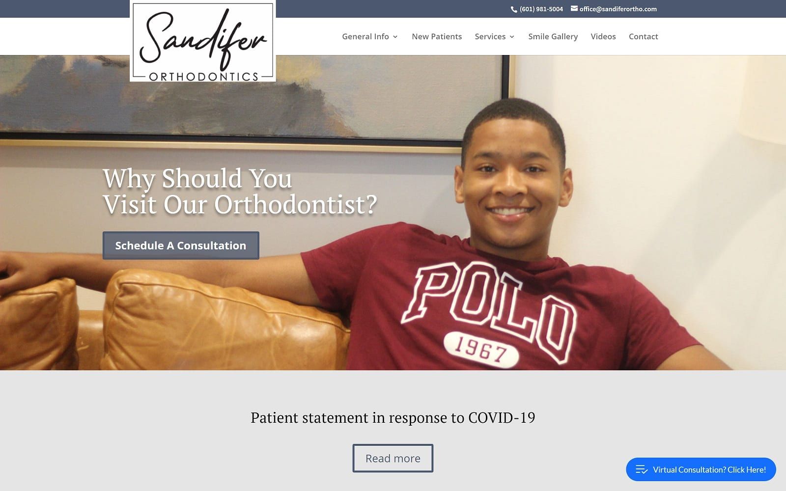 The screenshot of sandifer orthodontics sandiferortho. Com website