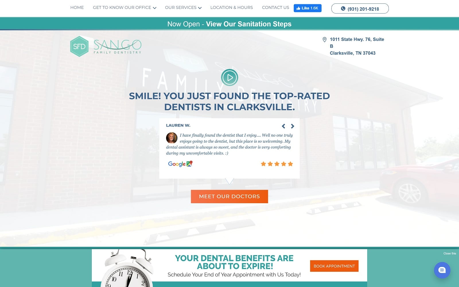 The screenshot of sango family dentistry sangofamilydentistry. Com website